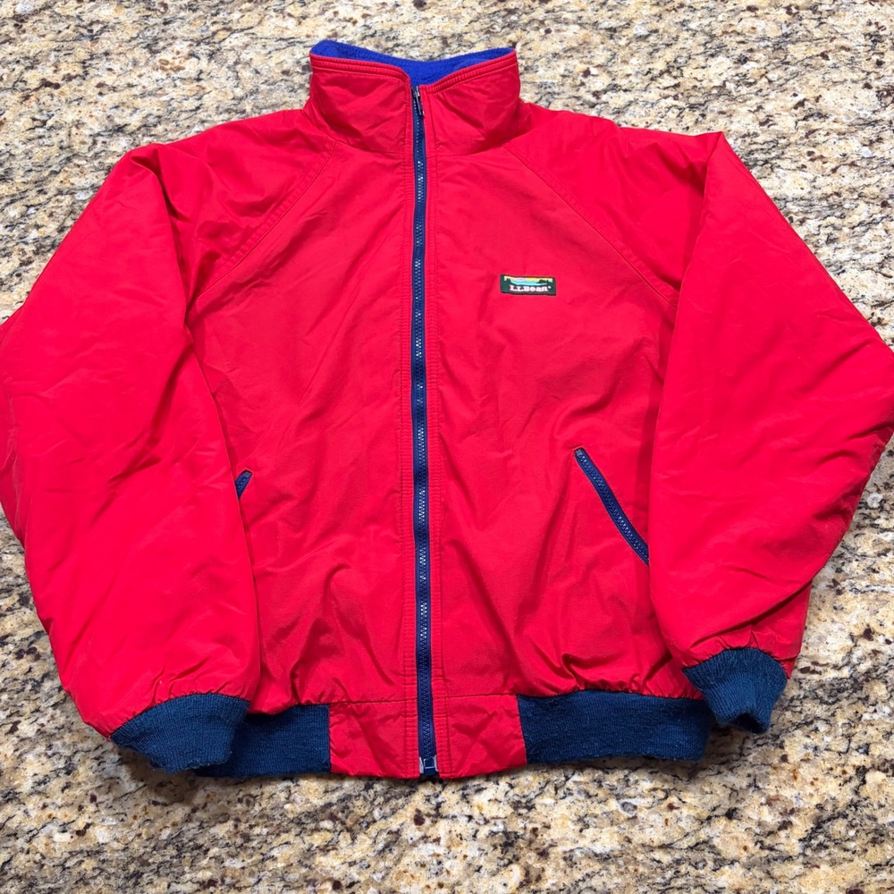 Vintage LL Bean Warm-up Jacket Mens Large Red Fleece Lined Made in USA